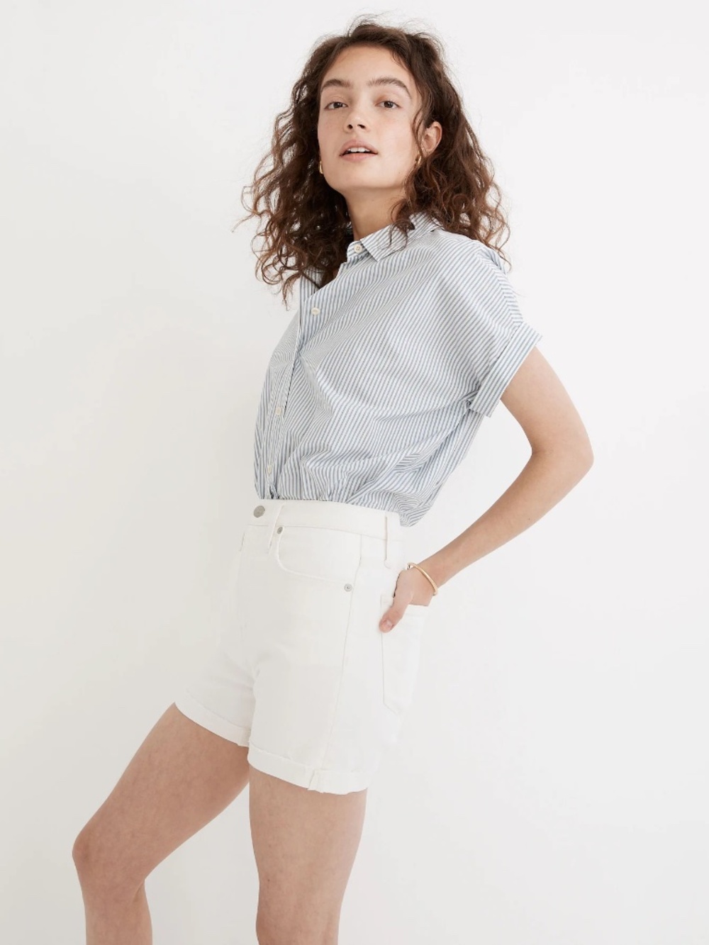 Madewell Cream High-Rise Rolled Hem Denim Shorts Size 24
